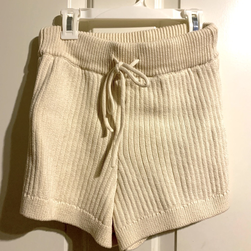 Tan colored reformation shorts/ sweater set